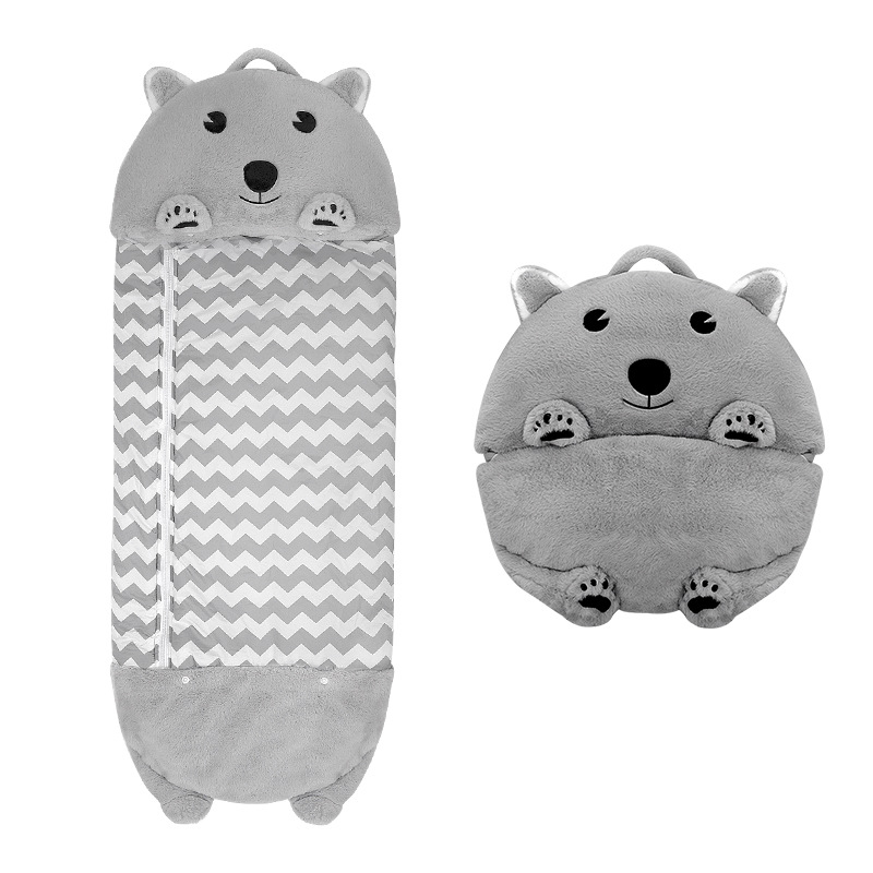Little Bear children's doll sleeping bag 2-in-1 spring and autumn cartoon animal plush pillow anti-kick quilt pure cotton skin-friendly Item Picture