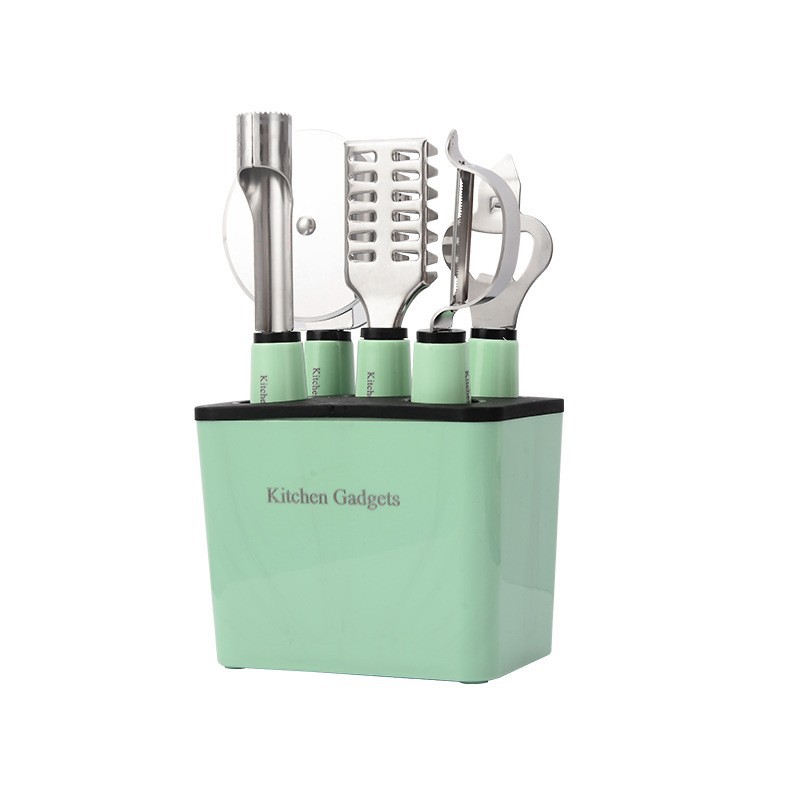 Stainless steel kitchen small tool set with storage seat, peeler, fruit knife, egg beater, baking complementary food tool combination Item Picture