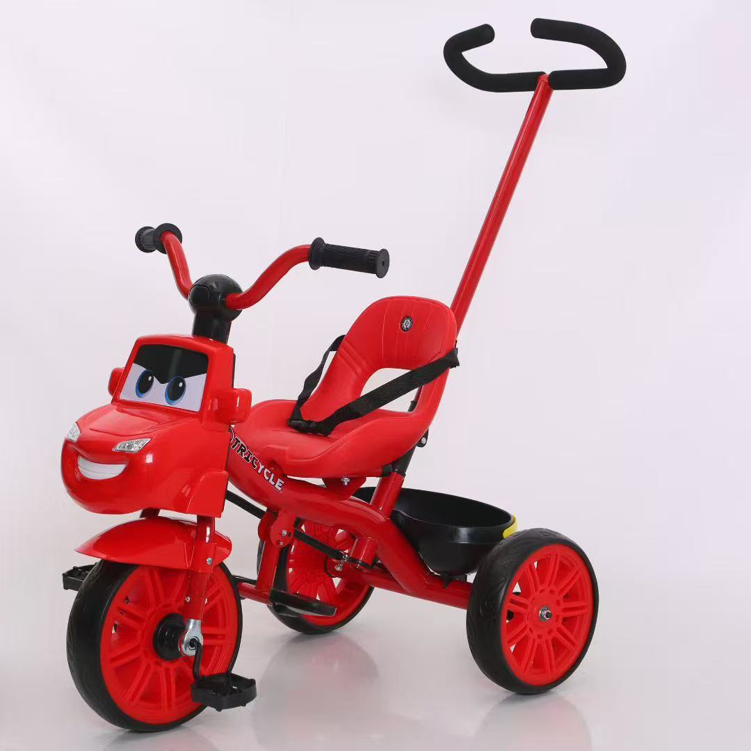 音乐灯光儿童三轮车1-5岁带推把脚踏车简易小孩男女童车外贸批发