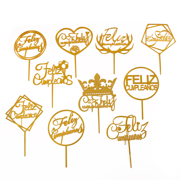 版权外贸西语印制亚克力蛋糕装饰插牌插旗新款蛋糕插件插旗