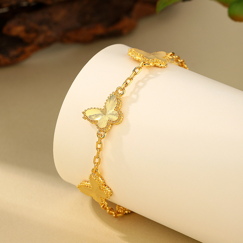 This 24k bright gold sparkling starry sky butterfly bracelet, the same style as the gold store, is a fashionable, versatile and high-end accessory for women details Picture