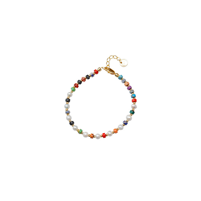 Dopamina hecho a mano perlas de color piedras dulce cadena de mano vintage chino boho chic perla de agua dulce pulsera Item Picture