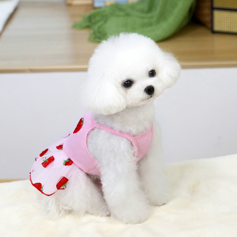 Spring and summer new dog and cat clothing, pet striped halter mesh chiffon skirt, dog supplies, 25-color golden chiffon skirt Specification image