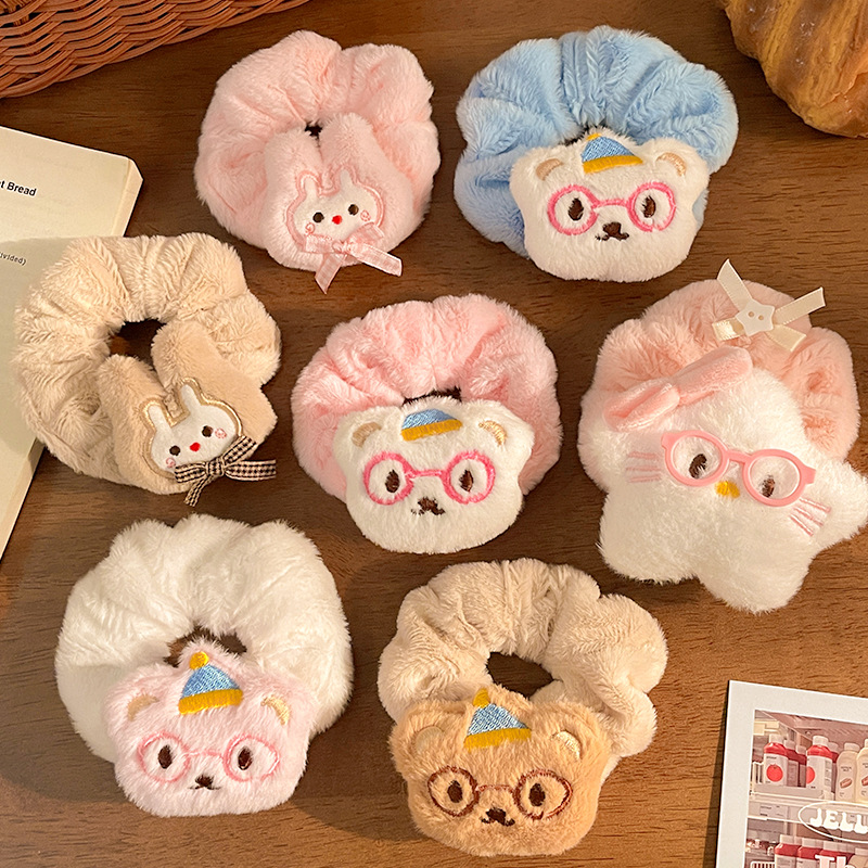 新款甜美卡通公仔头毛绒大肠发圈少女百搭扎马尾头绳毛毛皮筋发饰