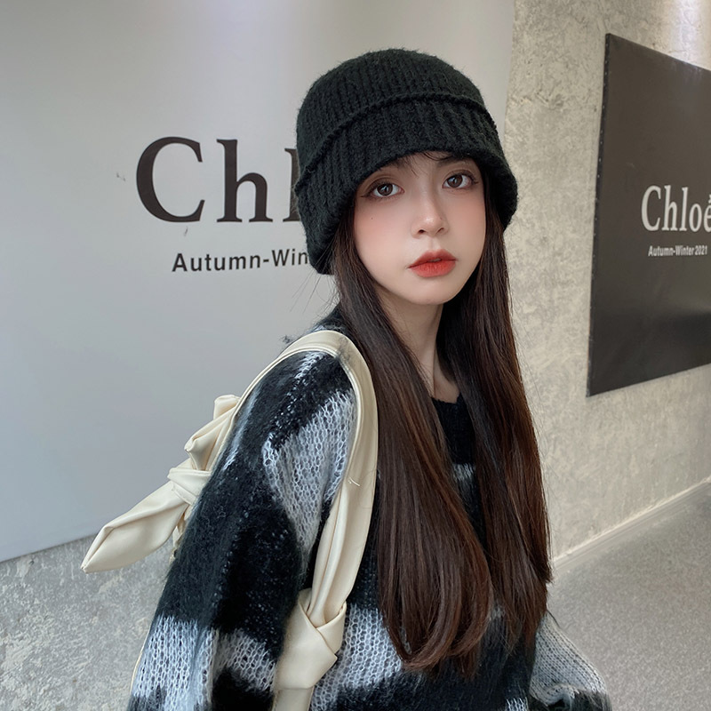 The Korean Dongdaemun woolen fisherman hat, a trendy autumn and winter Korean-style knitted bucket hat that makes the face look smaller and keeps warm Specification image