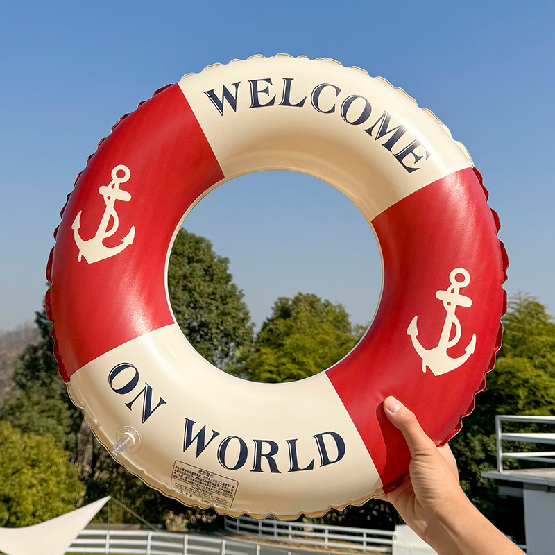 Pirate style anchor swimming rings in stock, thickened material, adult and children's armpit rings, retro color-blocking ocean-style swimming rings Specification image