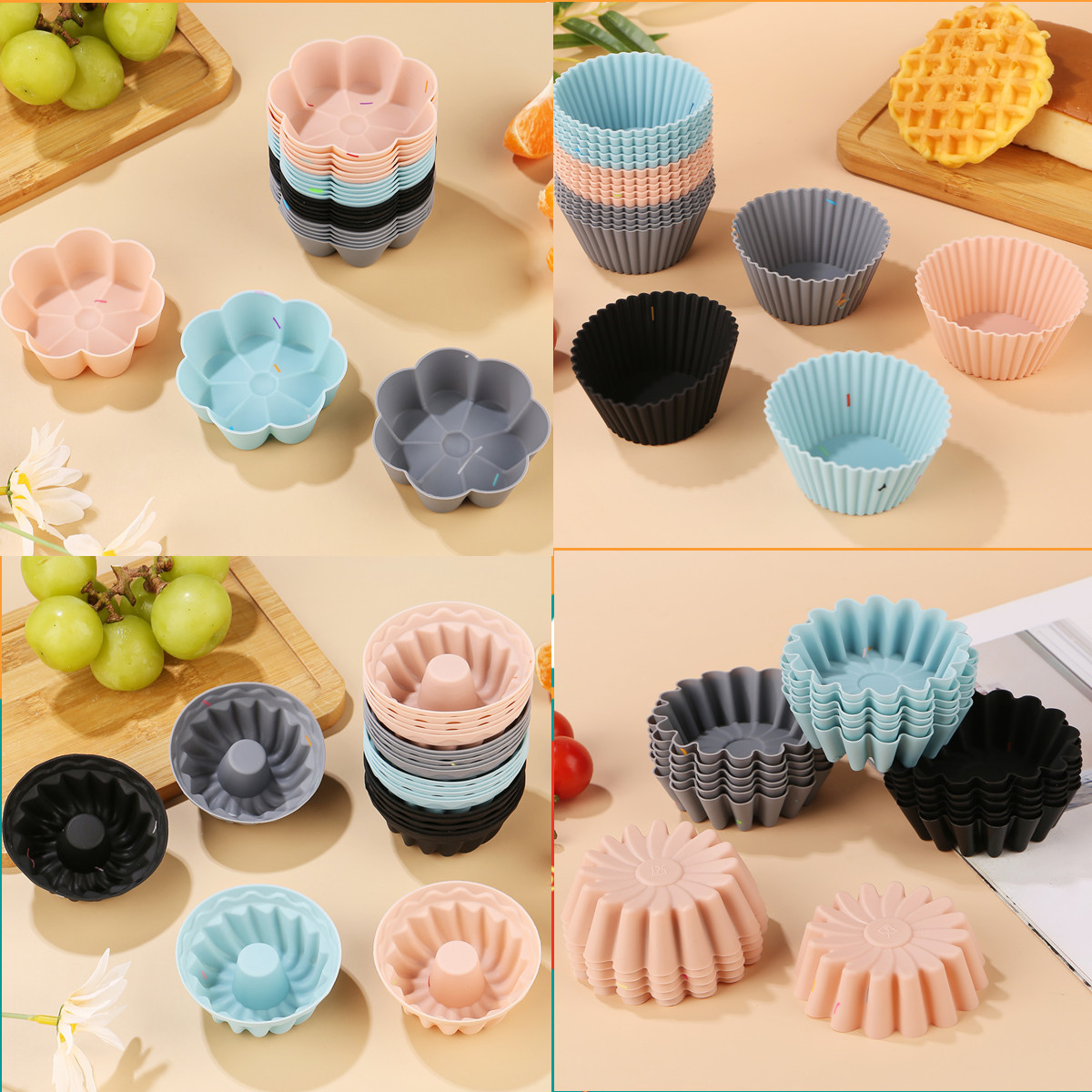 食品级加厚硅胶马芬杯烘焙硅胶模具圆形星形心形正方形玫瑰蛋糕杯