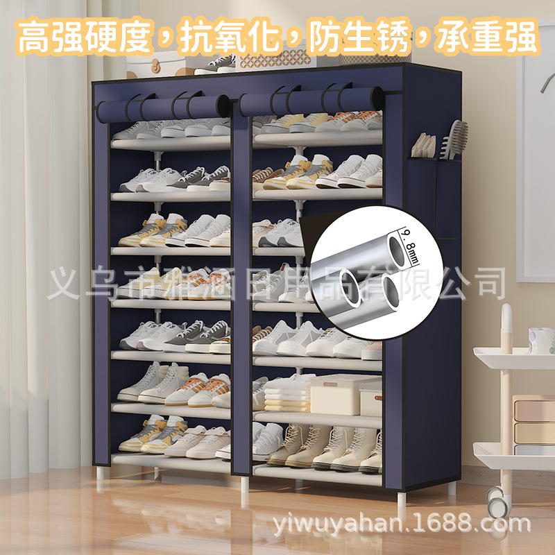 跨境双排多层布艺防尘拉链鞋柜家居大容量简易鞋柜多功能收纳鞋架详情图4