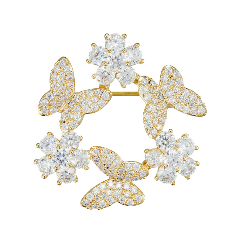 A light luxury style with a high-end butterfly wreath brooch, made of copper alloy and slightly inlaid with zirconium, is a fashionable and versatile clothing accessory and a best-selling women's pin Item Picture