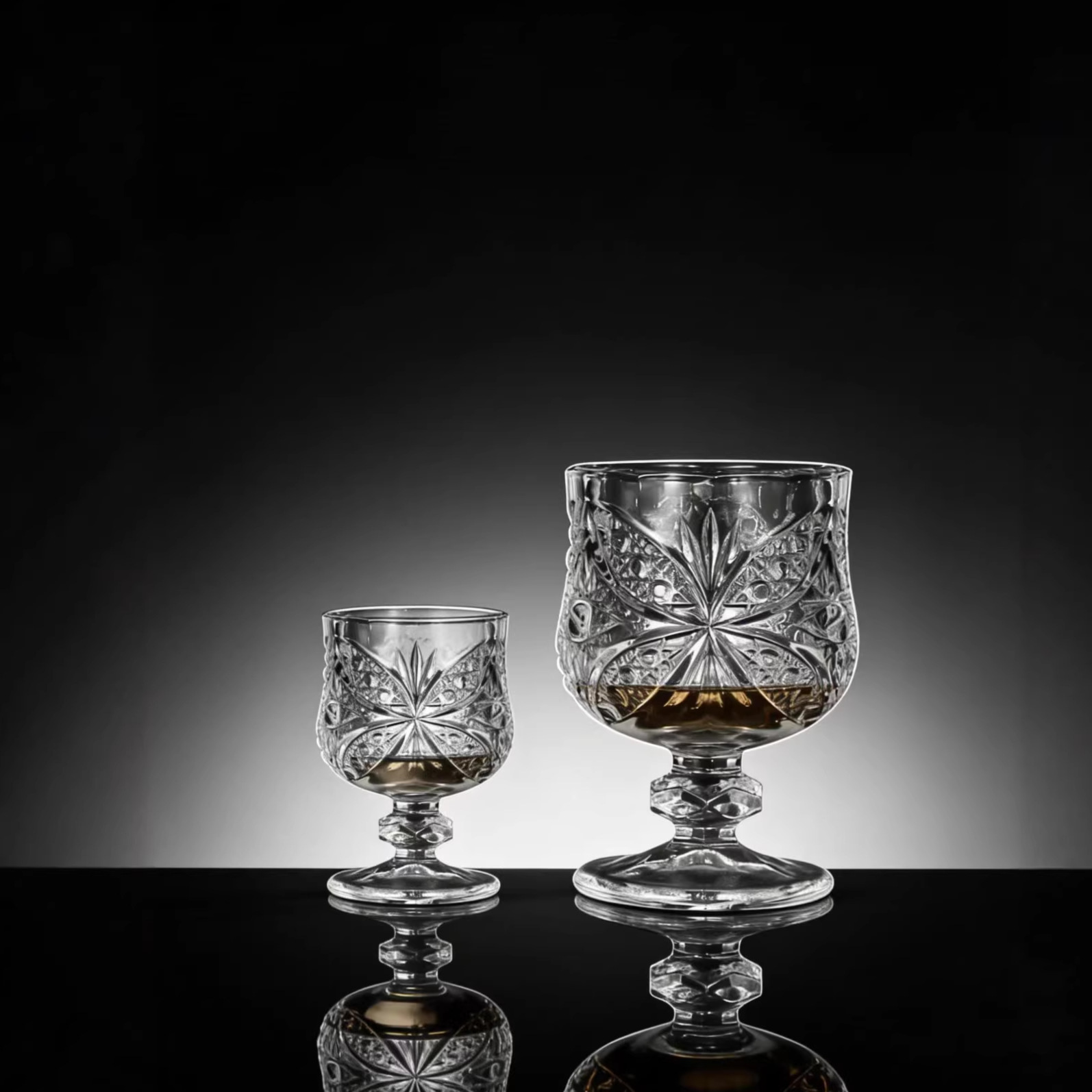 High appearance level engraved diamond butterfly flower glass cup, small tall glass, creative red wine glass, retro household use Specification image