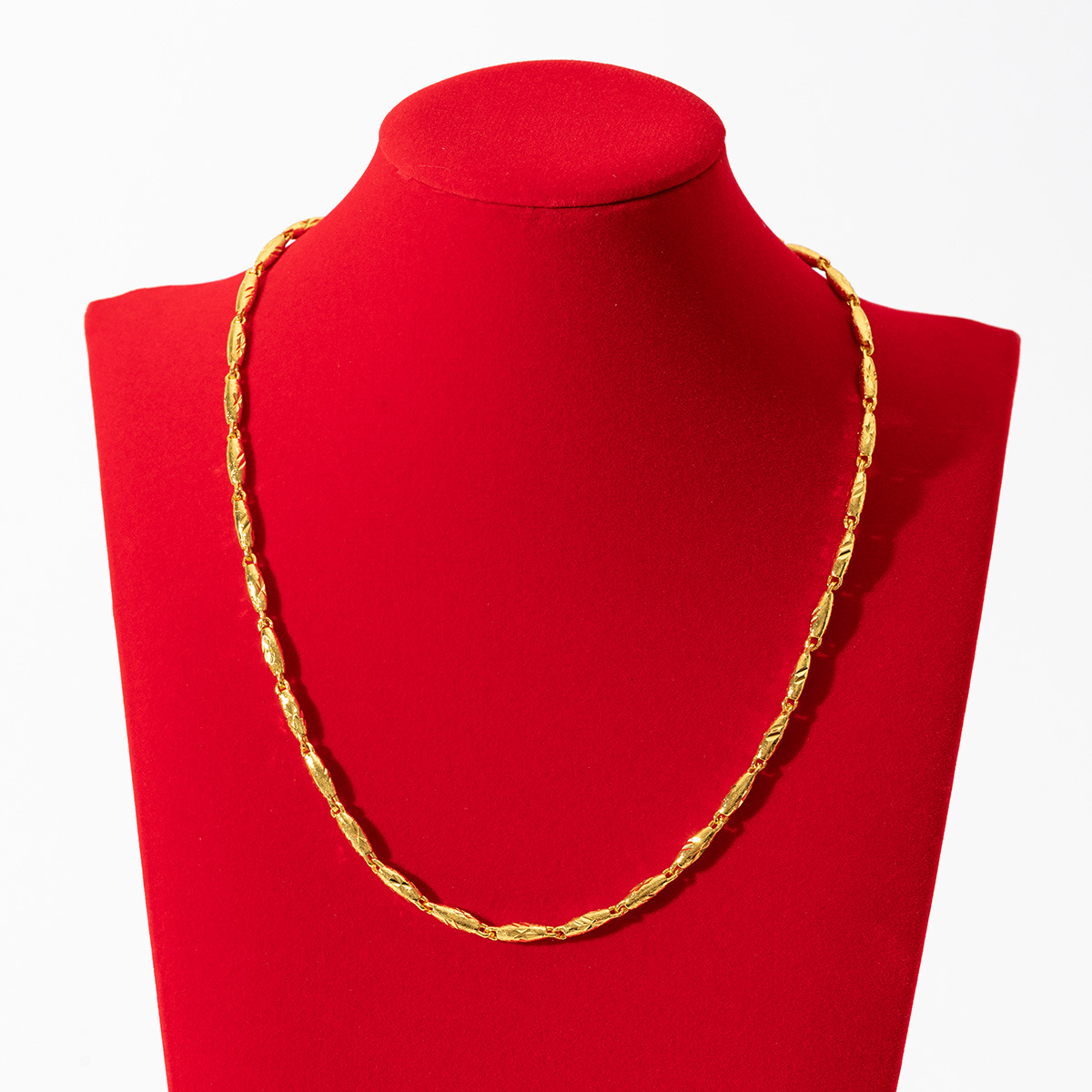 跨境男款铜镀金时尚车花拉丝磨砂橄榄项链高级感个性百搭批发男潮