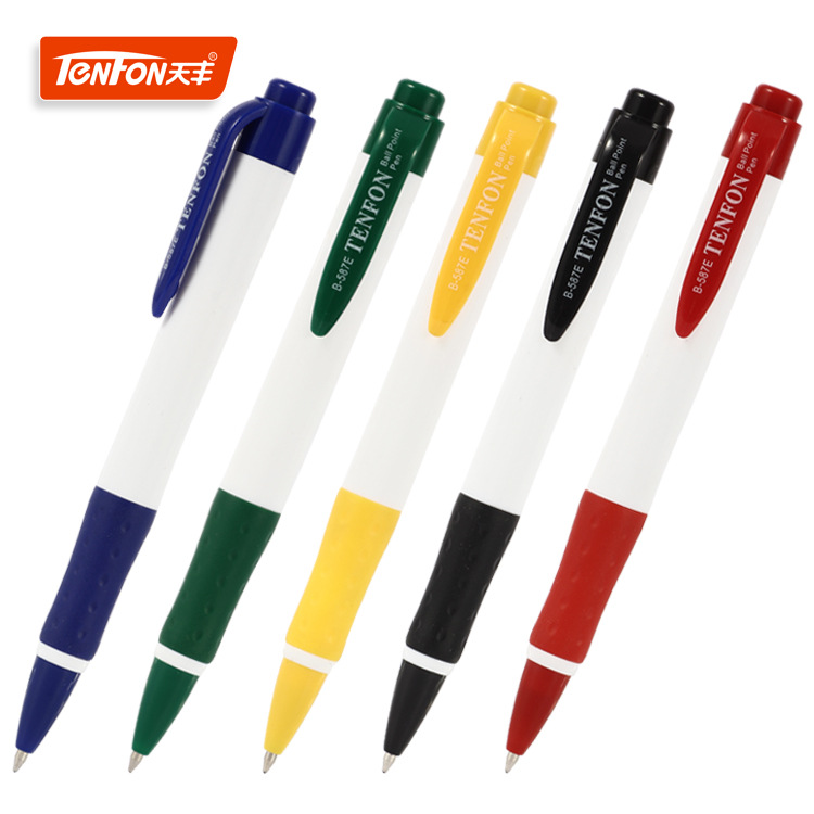 Tianfeng 587E Press Ballpoint Pen, White barrel color sleeve Ballpoint pen wholesale Advertising Promotion Gift pen full figure