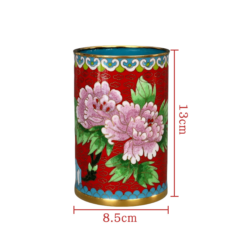 Beijing Cloisonne craft culture gift and decorative item: Traditional copper body cloisonne enamel polished 5-inch pen holder Item Picture