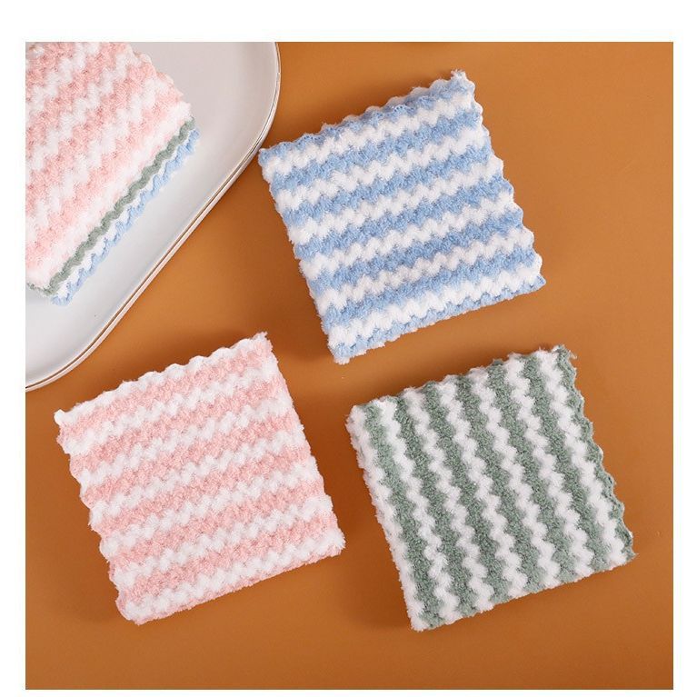Cationic thickened coral fleece dishcloth, kitchen and household absorbent cloth, non-shedding scouring pad Specification image
