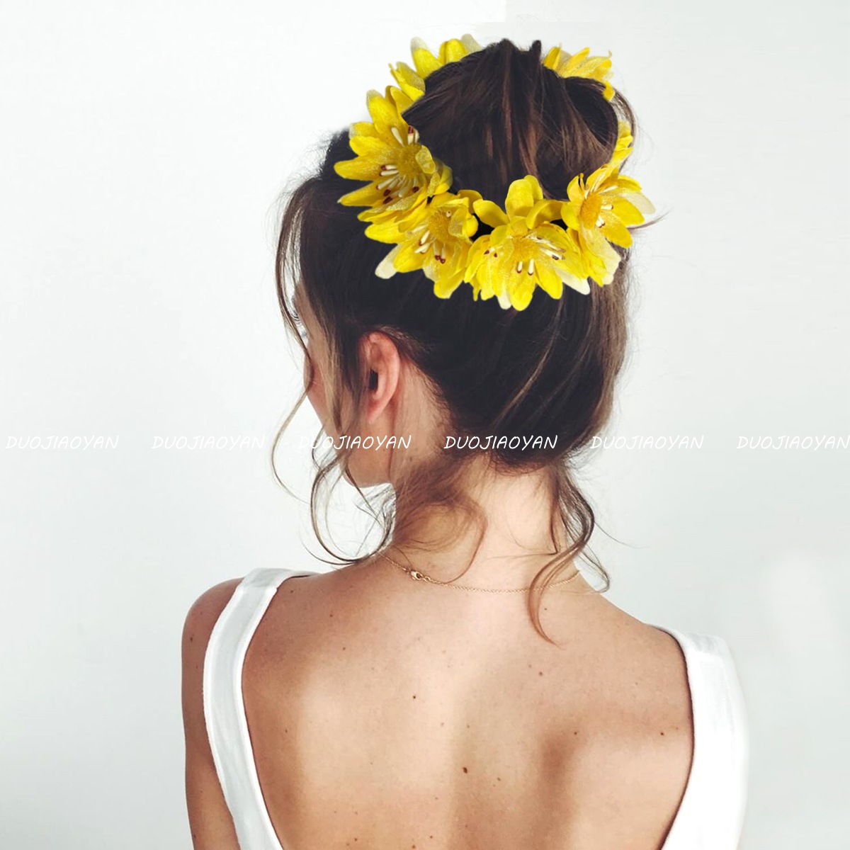 New large-sized faux rose hair bands from Europe and America, seaside vacation style photo headwear, and colorful bride flower accessories Specification drawing
