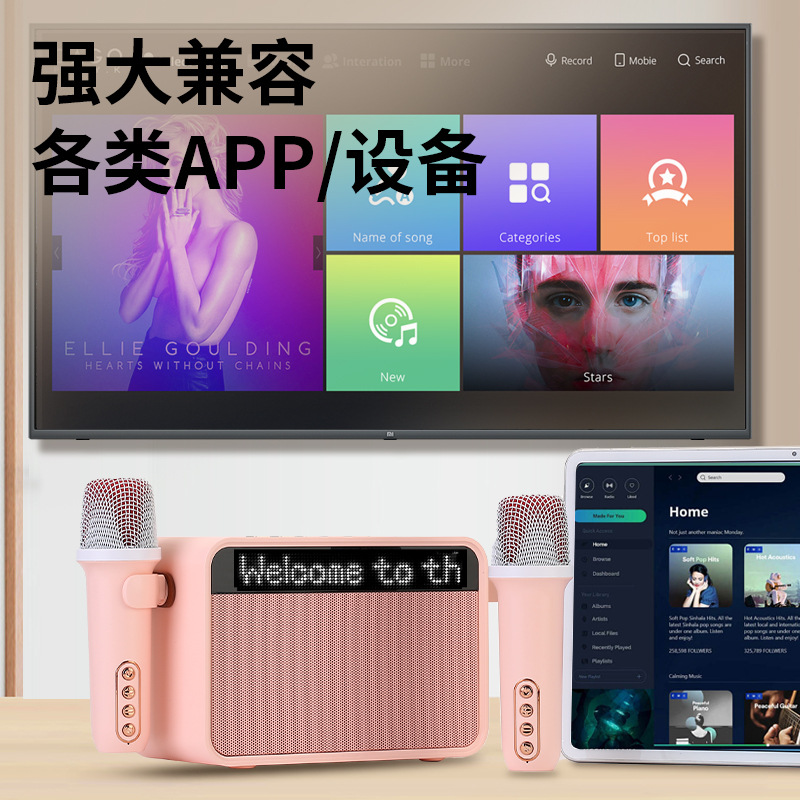 新款Y-16歌词显示智能蓝牙音箱户话筒外家用双麦克风K歌音响一体细节图