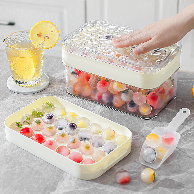 Ice cube mold, large-capacity silicone ice cube tray, household ice storage and ice-making, press with lid, refrigerator ice cube magic tool 1487 details Picture