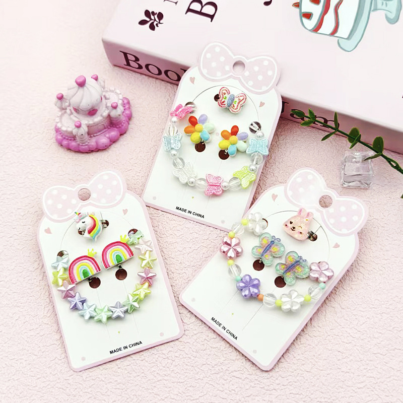 【可以】儿童卡通耳夹戒指手链套装可爱独角兽美人鱼女孩礼物玩具产品图