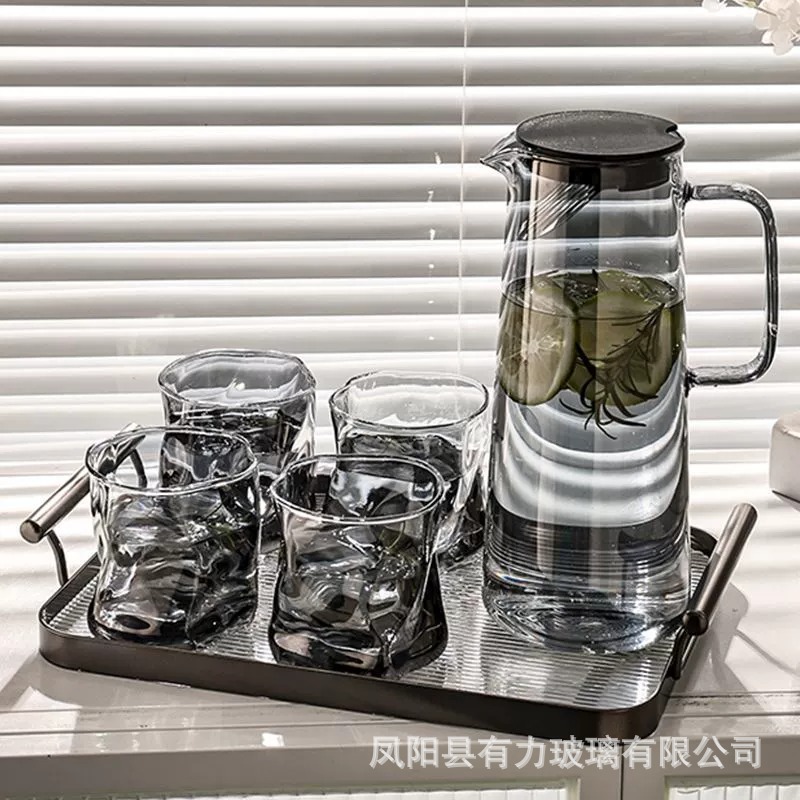 Factory wholesale high-temperature resistant glass cold water kettles, high borosilicate drinking cups, household water appliance sets, large capacity cold water kettles Specification image