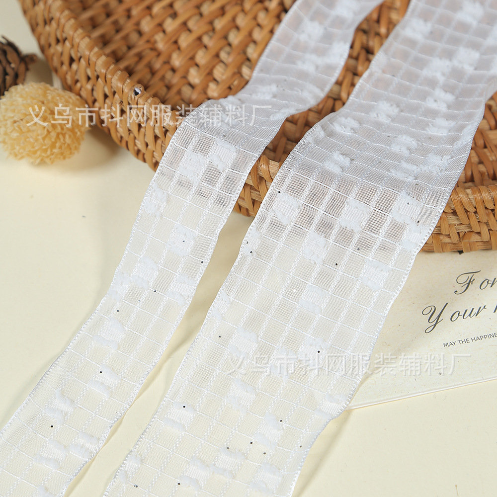 5cm sequined checkered chiffon tape, gift packaging ribbon, flower bouquet packaging ribbon, webbing, clothing accessories Application Scenario