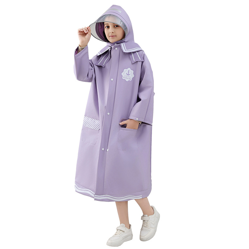 Mingjia EVA Children's raincoat, fashionable navy style one-piece with schoolbag, thickened raincoat for primary school students and children Item Picture