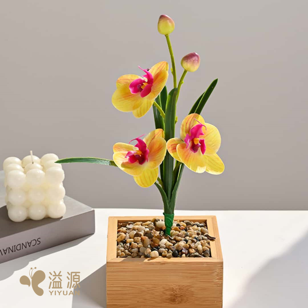 带叶三花手感小蝴蝶兰室内家居仿真花摄影道具婚庆人造花装饰植物