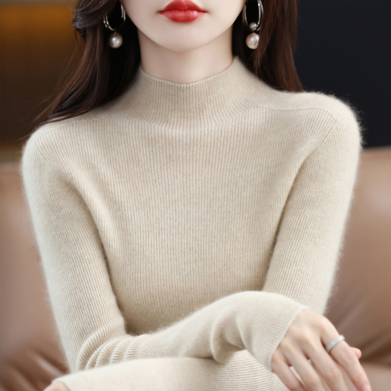 Semi-high-neck sweater for women's autumn and winter 2025 new style, fitted knitted long-sleeved innerwear as a base layer