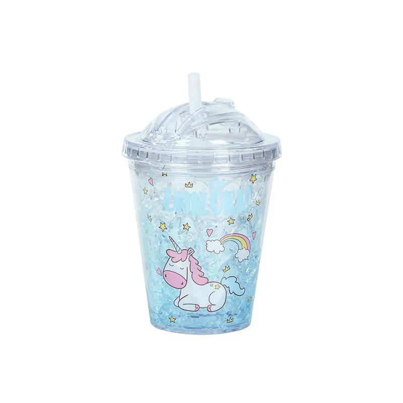 Summer crushed ice cup, Korean double-layer straw water cup, cute unicorn portable and personalized ice cup for female students Item Picture