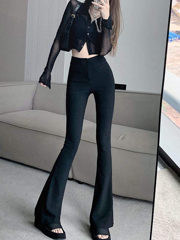 Autumn high-waisted micro-hoof-shaped floor-length pants 2025, slimming and form-fitting, with a good drape, children's flared pants, black suit pants, and elasticity Specification image