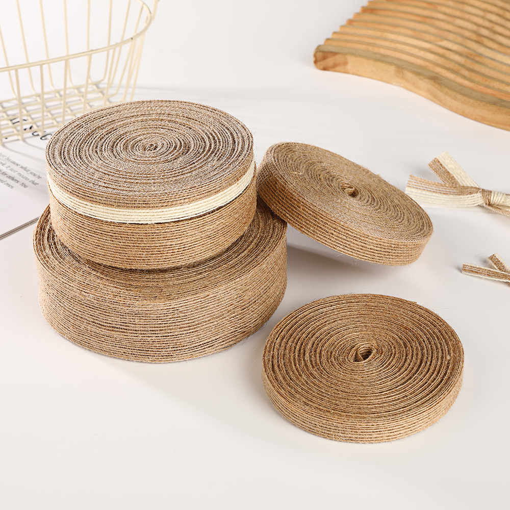 DIY礼盒礼物装饰绑带鱼丝线麻布卷黄亚麻绳丝织带渔线礼品盒打包细节图