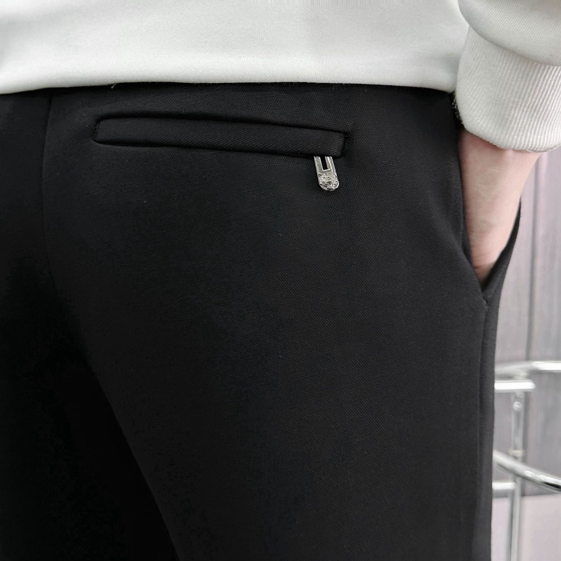 Autumn men's casual pants, black and versatile, Korean-style solid color drawstring tights, sweatpants, men's halon pants, high elasticity and breathable Specification image