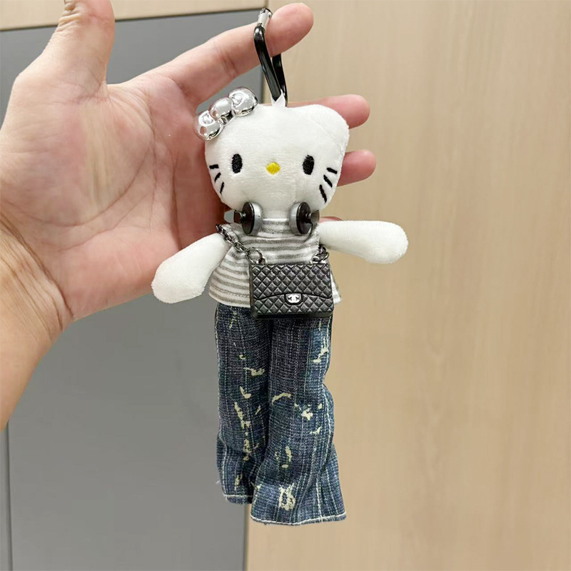 Amazon long-legged kitty plush doll pendant, KT doll figurine pendant, couple backpack keychain accessory Specification image