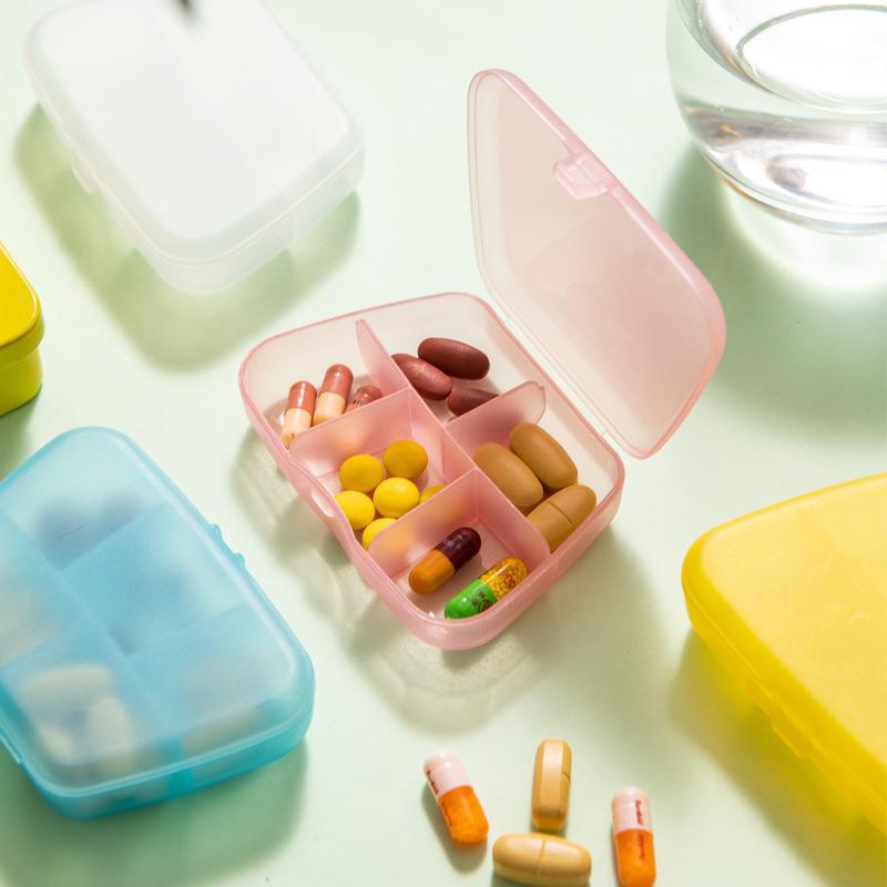 The new 5-compartment small medicine box, pill box, portable tablet packaging and storage box, shaker cup accessory can be printed with logo details Picture