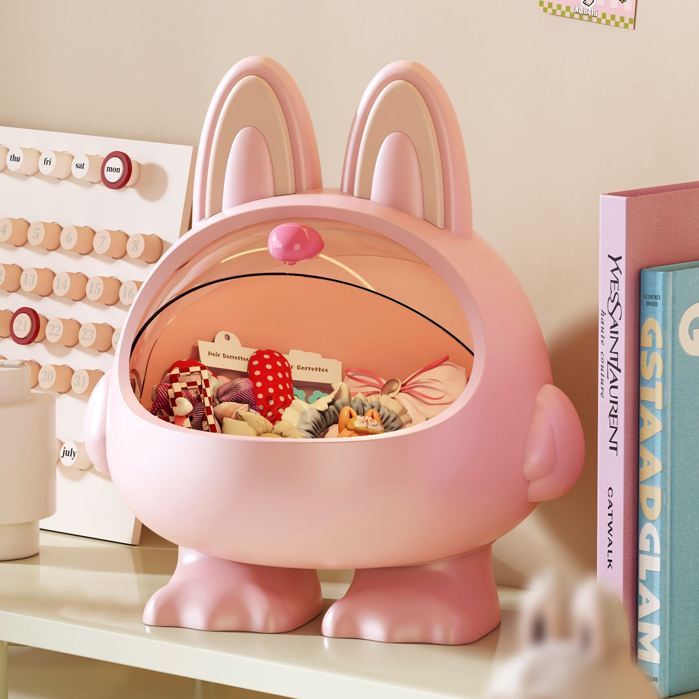 Desktop hair accessory storage box, creative and girlish style, cute, multi-functional, large capacity, hair accessory headband, cover, hair band organization Item Picture
