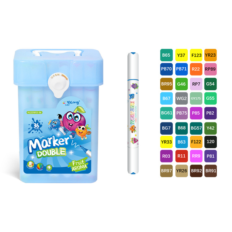 36-color fruit-scented washable notebook number pen, triangular bucket smooth watercolor pen, children's art marker pen