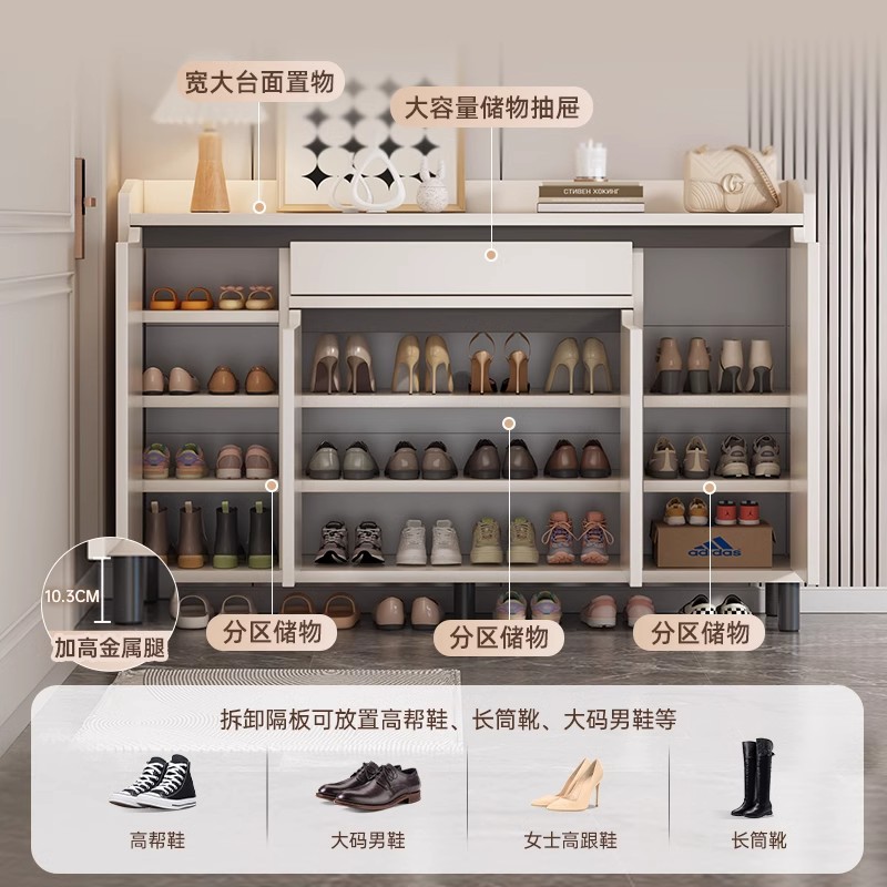 Shoe cabinet, simple and modern interior design at the entrance, entrance foyer cabinet, storage cabinet, integrated wall, multi-layer simple shoe rack details Picture
