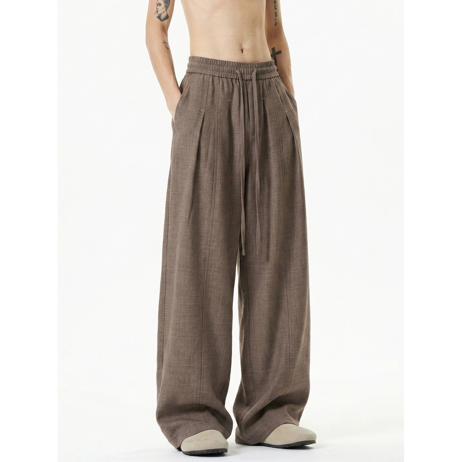 Old Qian Style imitation linen curved knife pants Men's 2026 Summer Deconstruction Breathable, loose, casual and relaxed wide-leg pants details Picture