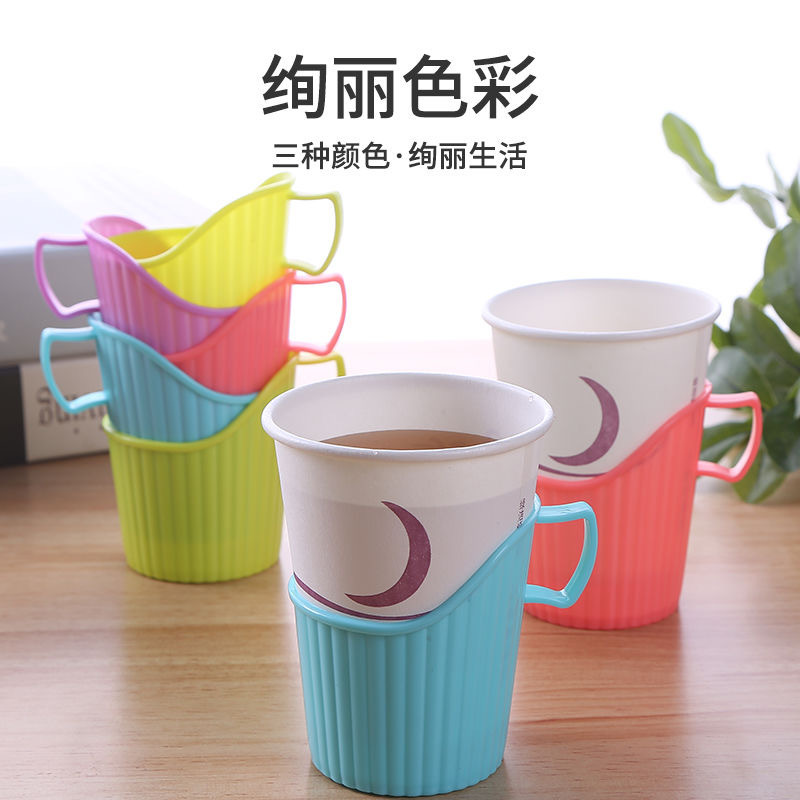 10 disposable paper cup holders, thickened plastic corrugated cup racks, tea ceremony heat-insulating and heat-resistant cup bottom covers details Picture