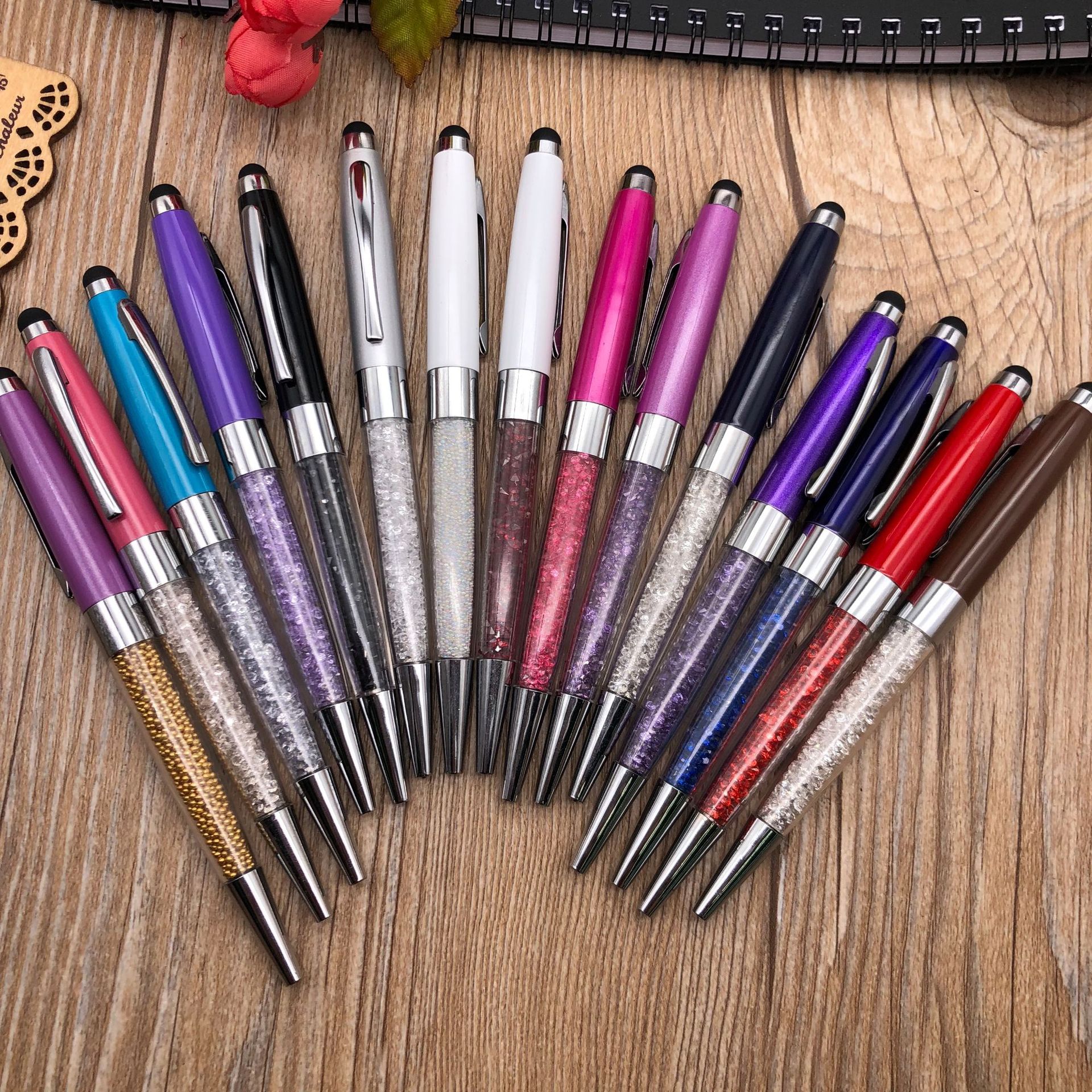 Crystal pen, rotating ballpoint pen, metal lower rod, crystal pen, gift touch screen pen, hand writing
