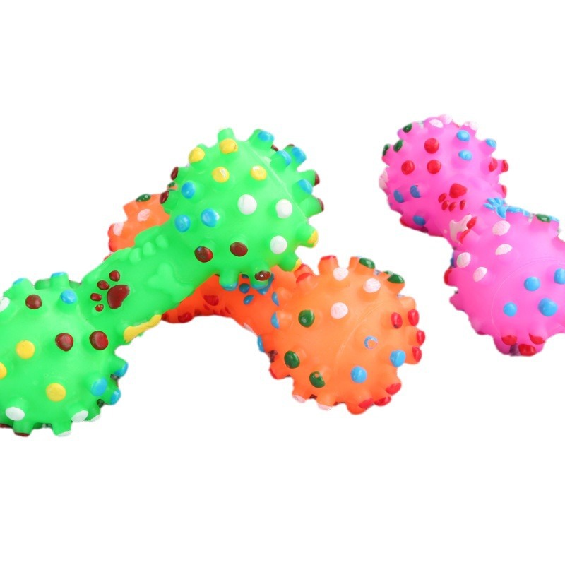 厂家直销狗狗发声磨牙洁齿小刺哑铃玩具宠物搪胶玩具宠物用品批发白底实物图
