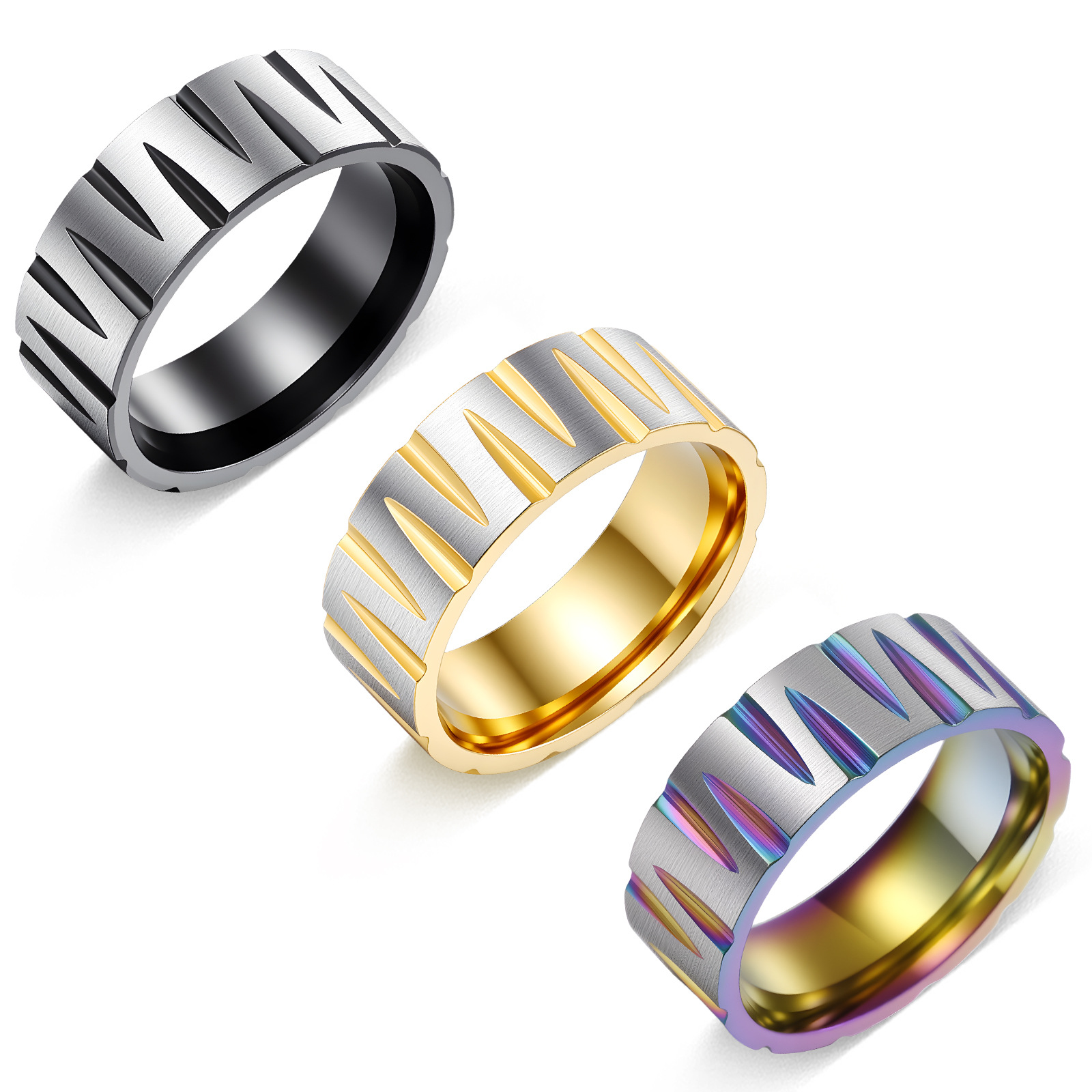 Wholesale of new cross-border stainless steel W victory rings with vacuum electroplating and seven-color brushed jewelry in the furnace, popular in Europe and America