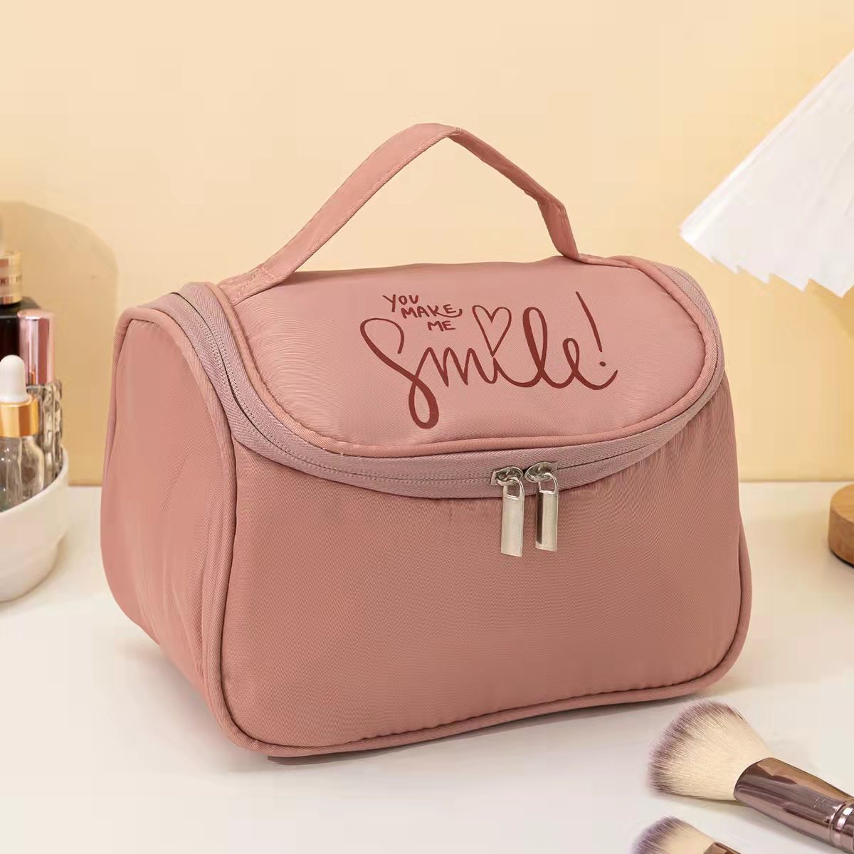 New large-capacity travel makeup bag, storage bag, fashionable fabric bag, waterproof toiletry bag, hook bag, girls' portable bag