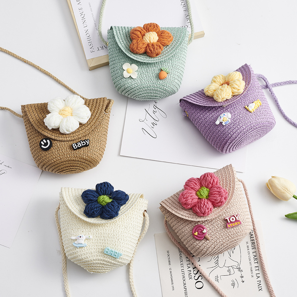Cross-Border Straw Weaving Bags Spring And Summer New Products: Children's Straw Weaving Small Bags, Baby Crossbody Small Round Bags, Cute Straw Weaving Girls' Mini Crossbody Bags, Handmade Straw Weaving Bags Specification drawing