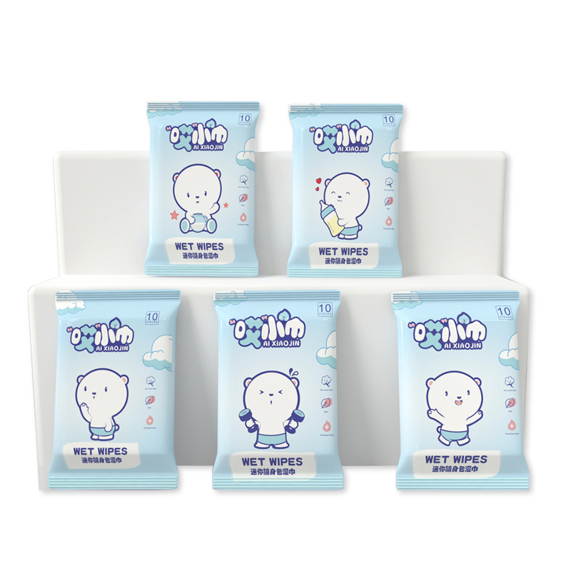 10-piece wet wipes, cleaning wet wipes, baby 10-piece disposable non-woven fabric wet wipes, small package, online store gift Item Picture