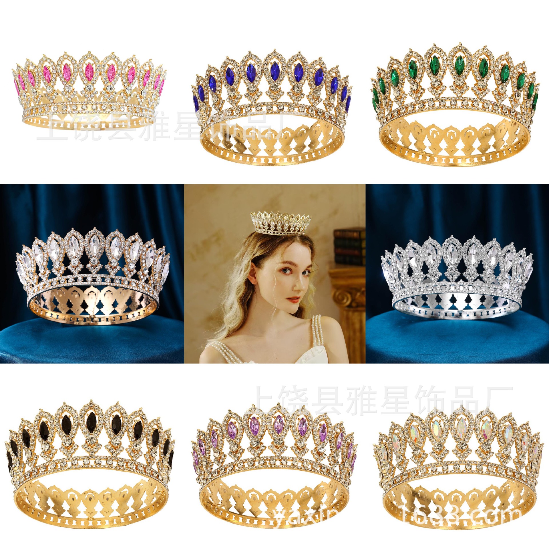 New diamond, gold and silver princess headwear in multiple colors, grand wedding dress, super glittering crystal, luxurious goddess bride
