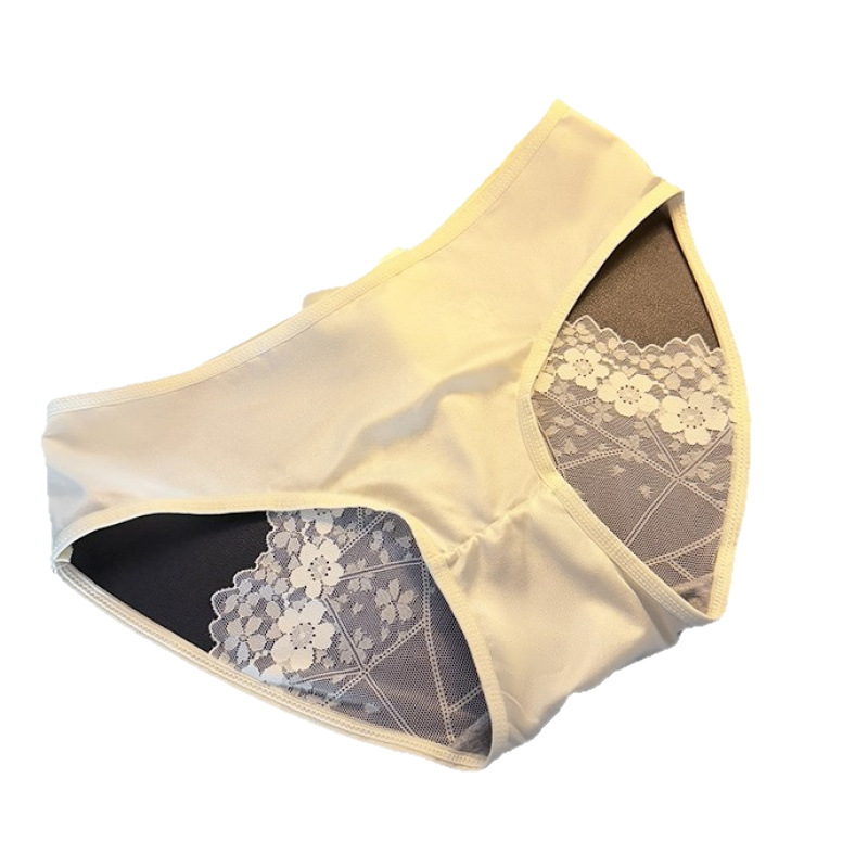 New light luxury oil-polished satin women's underwear with lace, sexy bell cutout, comfortable and alluring, low-waisted and seamless underwear Item Picture