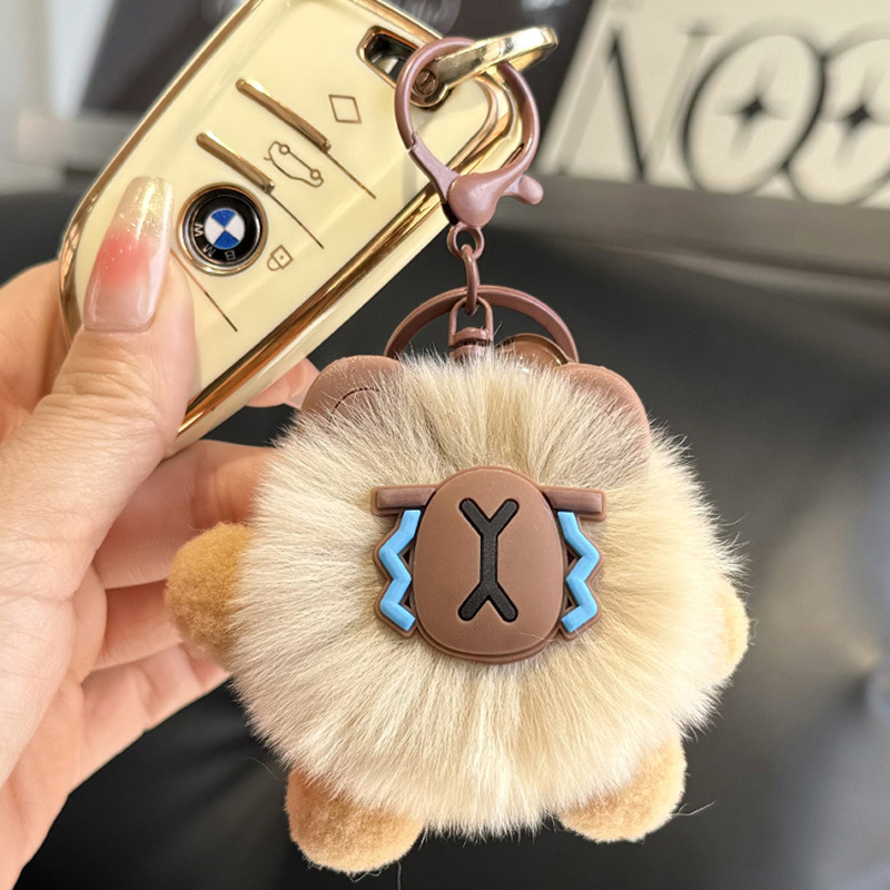 Cute imitation rex rabbit fur coal ball car keychain pendant, simple and girlish plush toy schoolbag hanging decoration gift Application Scenario