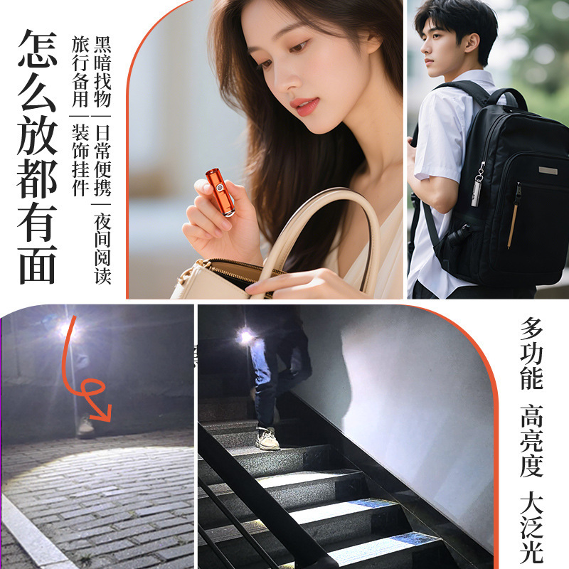 派力德跨境迷你小手电筒铝合金多功能白激光伸缩变焦三档钥匙扣灯产品图