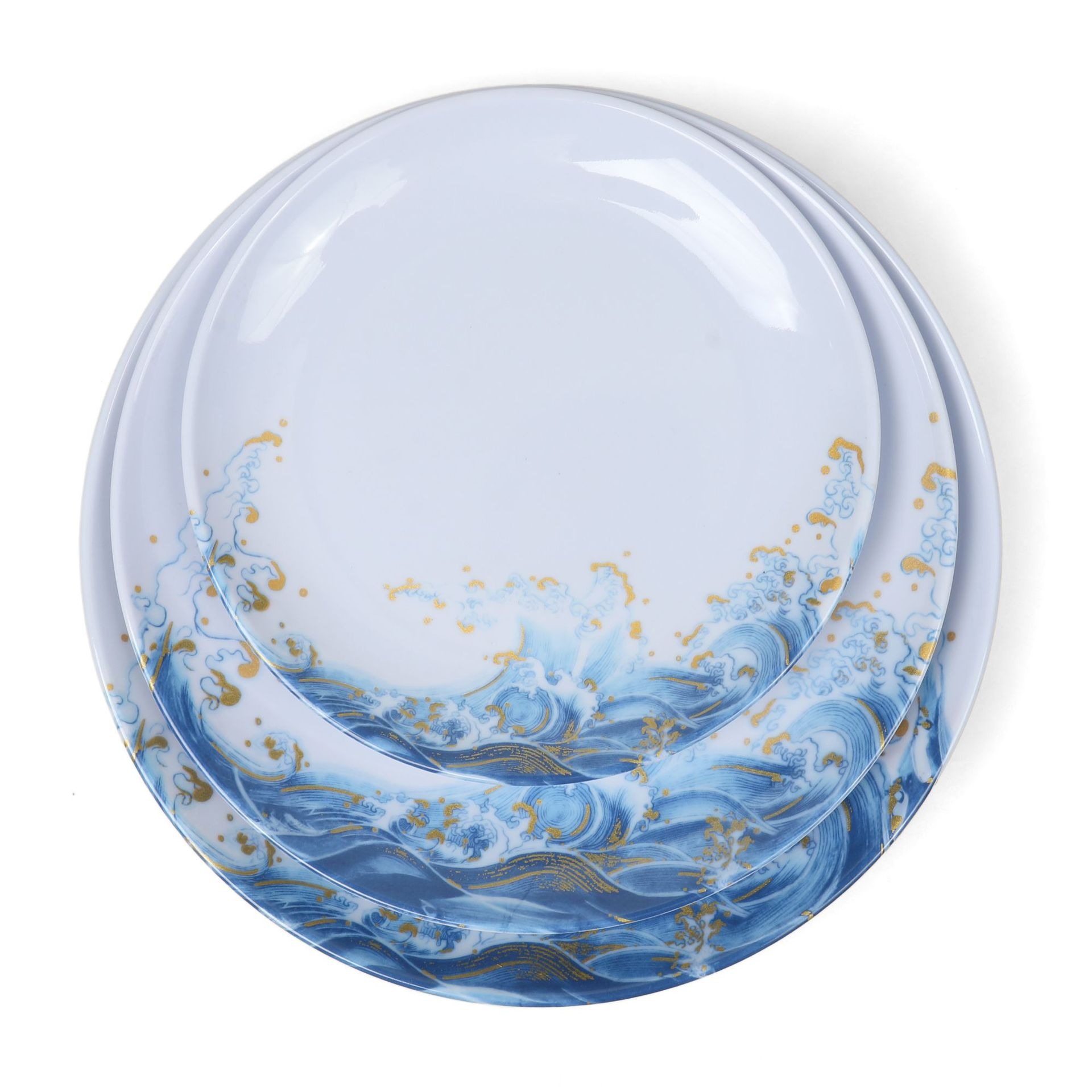Wholesale of foreign trade Golden Wave melamine tableware round plates, flat plates, plastic dinner plates, Western dinner plates, commercial round plates details Picture