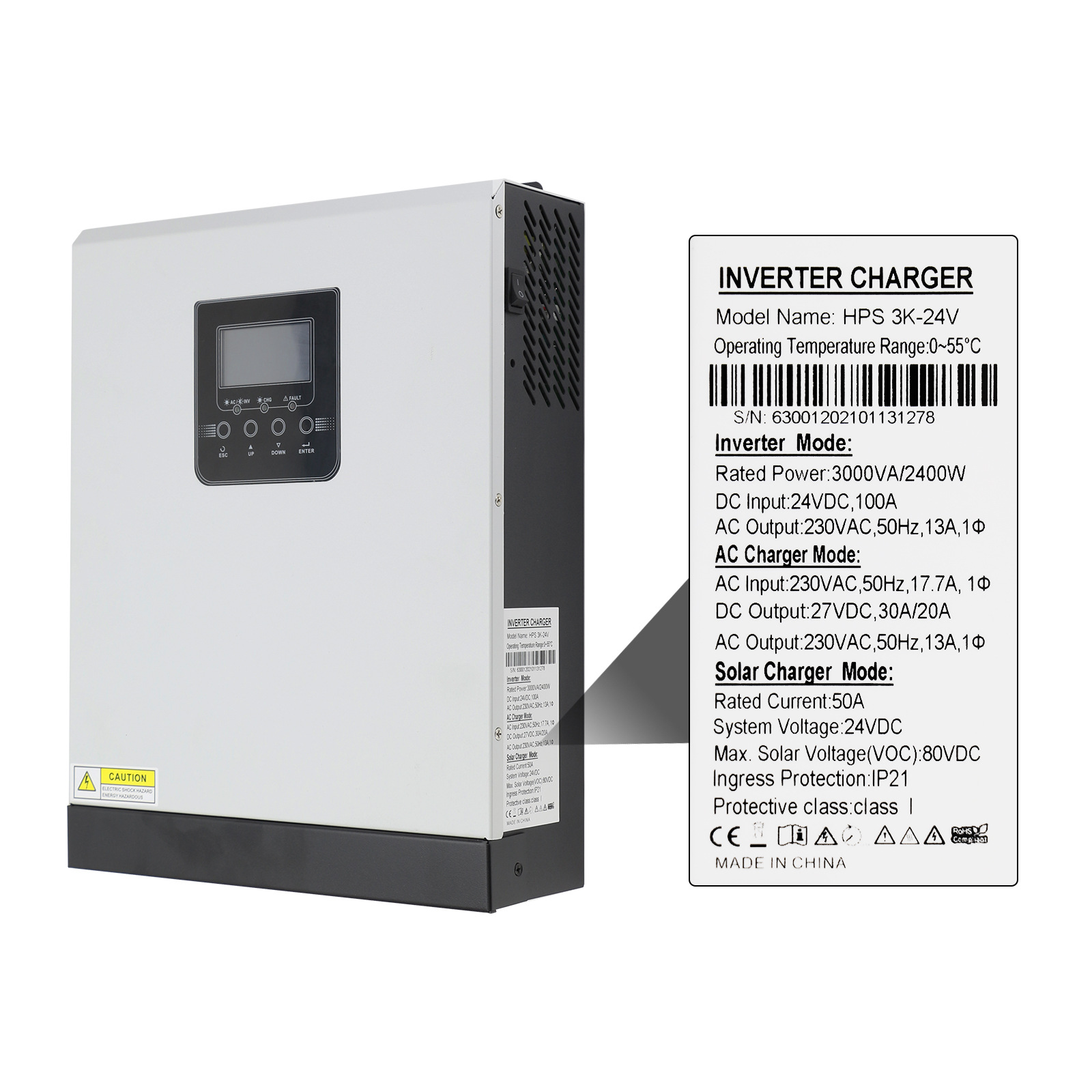 3KVA2400W solar hybrid inverter with 50A built-in PWM solar charging controller, a cross-border bestseller Specification image